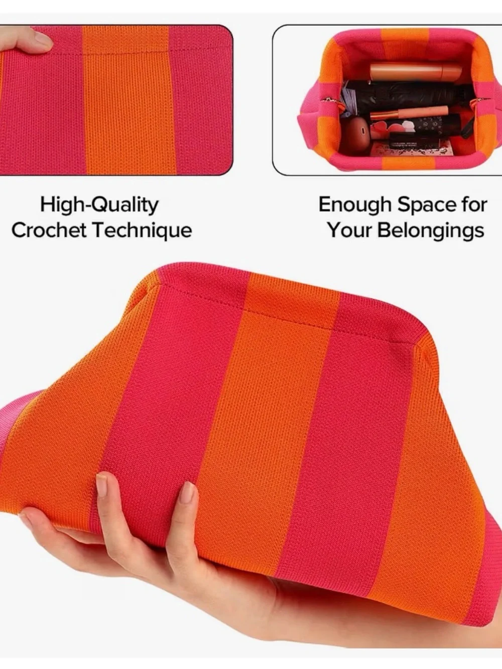 Striped Pink & Orange Knit Clutch - Women Bags